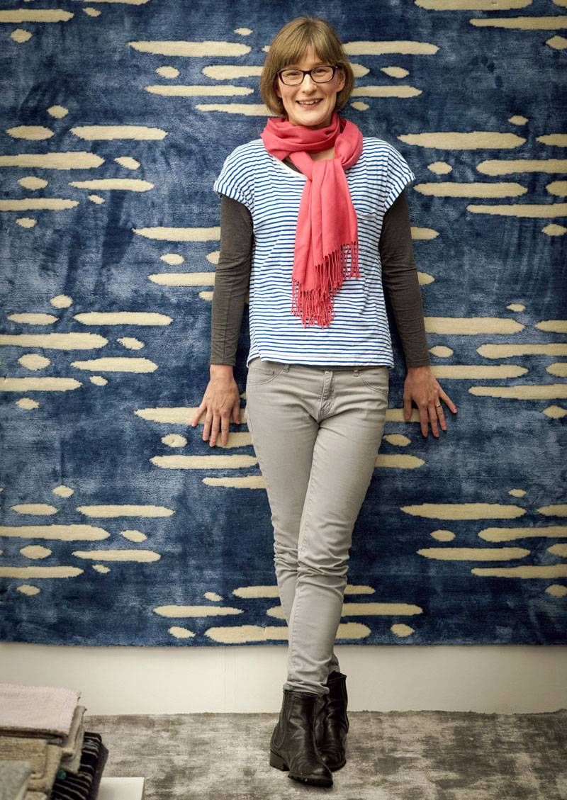 Louise Carrier with River rug at Decorex 2017