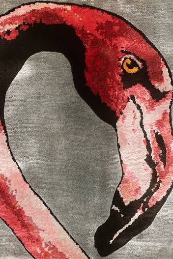 Flamingos Pink on Silver Rug by Jimmie Martin